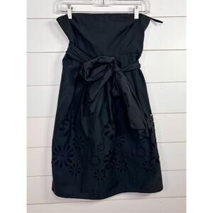 Rhapsody Women's Lazer Cut Floral Tie Waist Strapless Mini Dress Black Medium